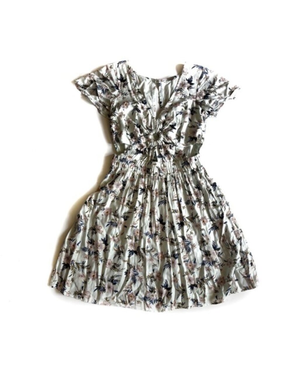 American Eagle Light Teal Floral Print Baby Doll Dress with Cutout Detail - XS